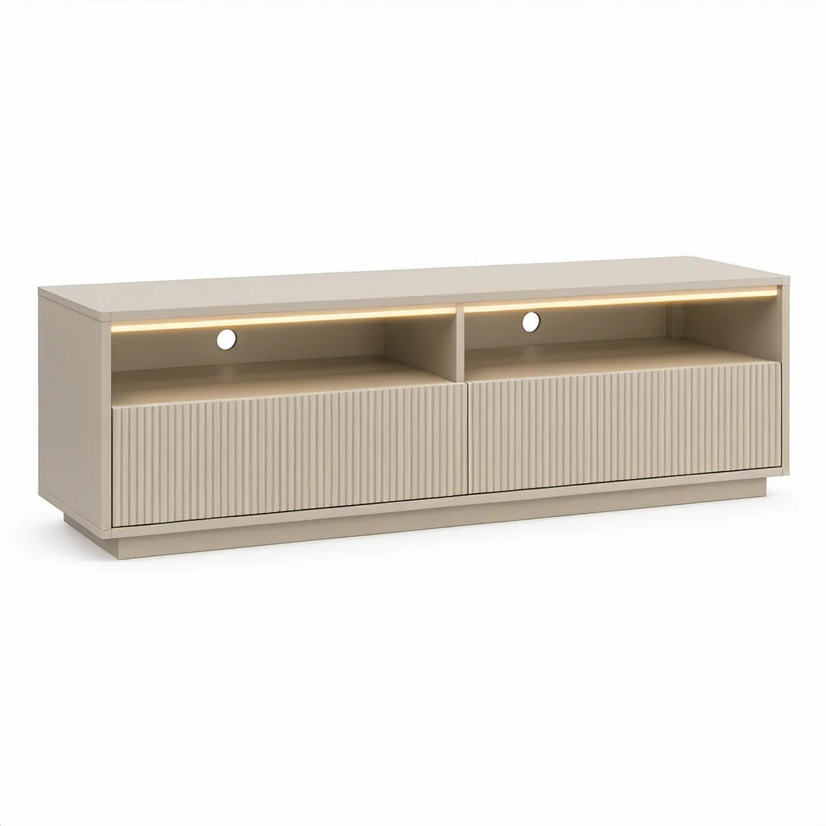 Béžový TV stolek s LED osvětlením, MDF, 160 × 40 × 55 cm