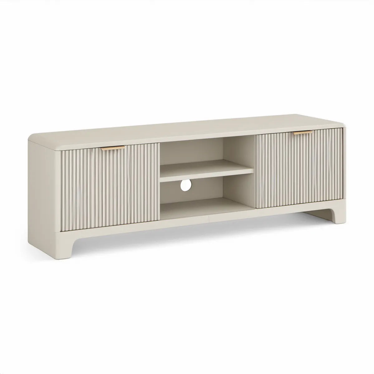 Béžový TV stolek se 2 posuvnými dveřmi, 140 × 40 × 55 cm, MDF